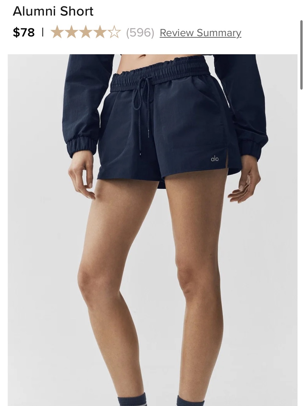 ALO Yoga Alumni short in navy size small